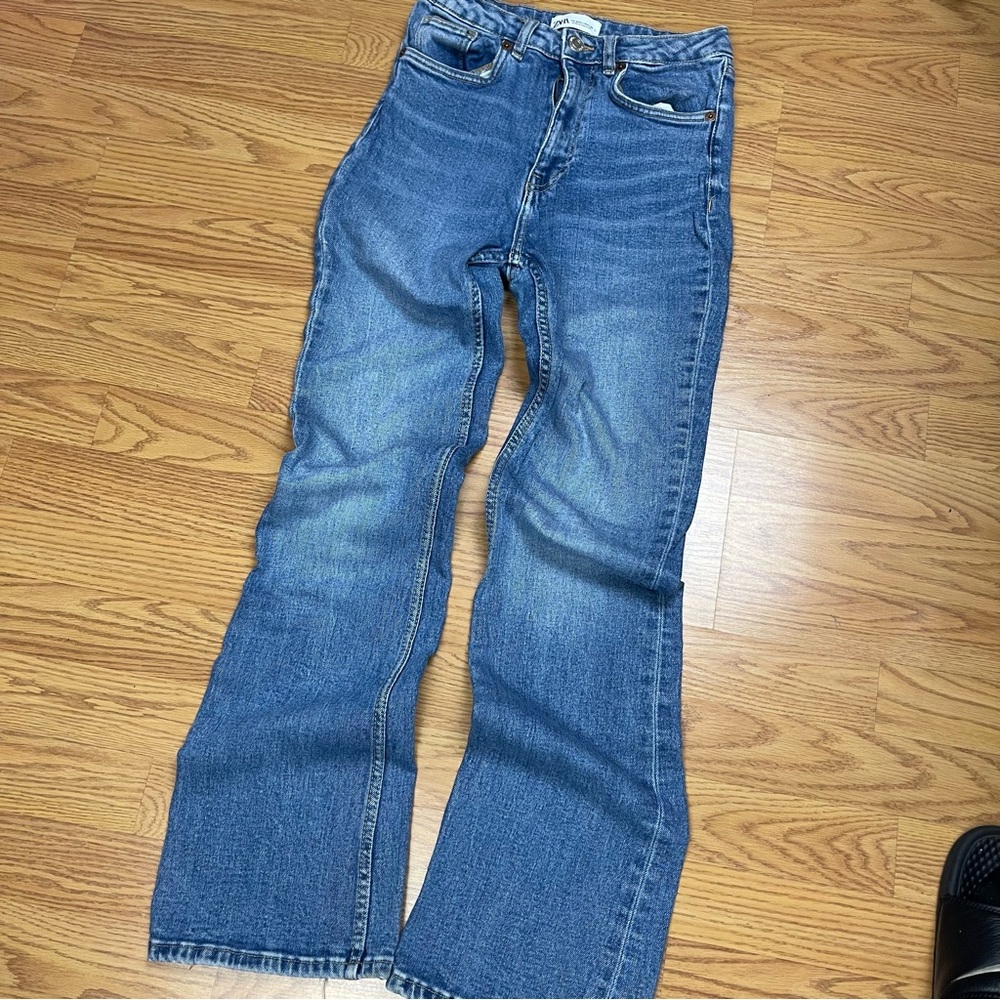 Zara High Rise Slim Flare Blue Women's Jeans